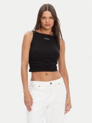 Guess Top V5YP00 J1314 Czarny Regular Fit. Czarne topy Guess, l, z aplikacjami, z bawełny, bez kołnierzyka, bez ramiączek. Za 159.99 zł.