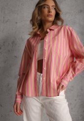 Różowa Koszula z Bawełny Oversize w Pionowe Paski Telaria. Czerwone koszule Renee, l, bez wzorów, z bawełny, bez kołnierzyka, bez ramiączek. Za 139.99 zł.