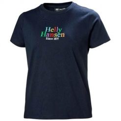 Koszulka sportowa damska Helly Hansen Core Graphic. Niebieskie t-shirty sportowe Helly Hansen, xl, bez wzorów, z bawełny, bez ramiączek, trekkingowe. Za 244.00 zł.