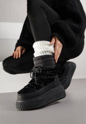 Czarne Pikowane Śniegowce na Grubej Tłoczonej Podeszwie z Futerkiem Adarlia. Czarne śniegowce Born2be, bez wzorów, z jeansu, bez zapięcia. Za 159.99 zł.