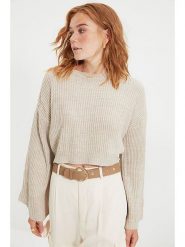 Trendyol Sweter w kolorze kremowym rozmiar: S. Brązowe swetry Trendyol, s, bez wzorów, ze splotem, bez ramiączek. Za 66.16 zł.