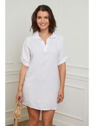 Curvy Lady Lniana sukienka w kolorze białym rozmiar: 48/50. Białe sukienki Curvy Lady, na co dzień, bez wzorów, ze lnu, klasyczne, bez kołnierzyka, bez ramiączek, mini, proste. Za 83.81 zł.
