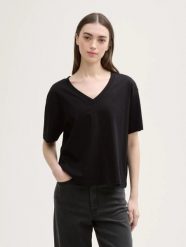 T-SHIRT KOSZULKA DAMSKA OVERSIZE DEKOLT W LITERĘ V TOM TAILOR. Czarne t-shirty sportowe Tom Tailor, uniwersalny, bez wzorów, z bawełny, bez ramiączek, na fitness i siłownię. Za 156.00 zł.