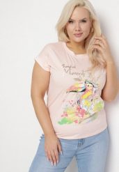Różowy T-shirt z Bawełny z Nadrukiem i Metalicznym Napisem Norsemi. Czerwone t-shirty Born2be, xl, bez wzorów, z bawełny, bez kołnierzyka, bez ramiączek. Za 59.99 zł.