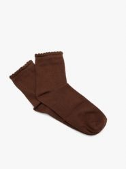 Brązowe skarpety bawełniane z falbanką. Brązowe skarpetki Ryłko, bez wzorów, z bawełny. Za 24.99 zł.