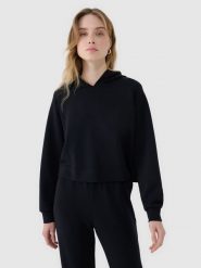 4F Bluza dresowa nierozpinana z modalem damska - czarna S. Czarne bluzy z kapturem 4f, s, bez wzorów, z dresówki, bez kaptura. W wyprzedaży za 129.99 zł.