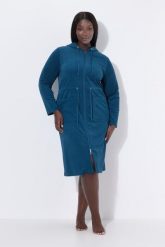 Damskie Szlafrok dwukierunkowy zamek błyskawiczny kaptur frotte. Niebieskie szlafroki damskie Ulla Popken, plus size, bez wzorów, z bawełny, bez ramiączek. Za 279.99 zł.
