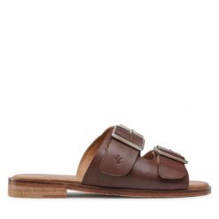 Klapki EMU Australia. Brązowe klapki Emu Australia, bez wzorów, bez obcasa, bez zapięcia. Za 399.99 zł.