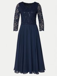 Swing Sukienka koktajlowa 5AI08900 Granatowy Regular Fit. Niebieskie sukienki Swing, bez wzorów, z syntetyku, wizytowe, bez kołnierzyka, bez ramiączek. Za 489.99 zł.