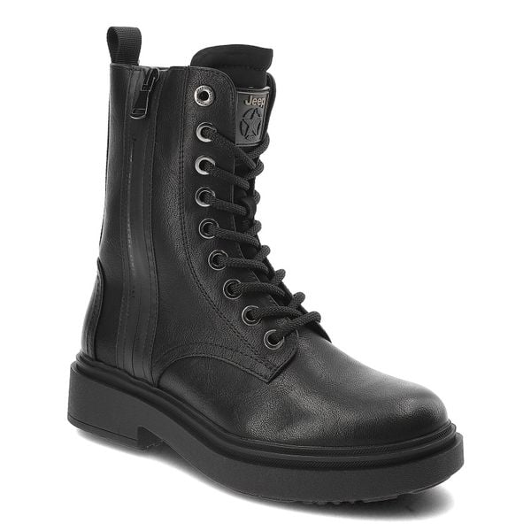 Czarne Botki Jeep Stylowe Obuwie Damskie. Czarne botki Jeep, bez wzorów, z gumy, eleganckie, bez obcasa, bez zapięcia. Za 349.00 zł.