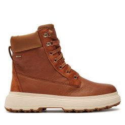 Trapery Geox. Brązowe traperki Geox, bez wzorów, bez obcasa, bez zapięcia. Za 849.99 zł.