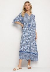 Jasnoniebieska Bawełniana Sukienka w Stylu Boho z Wiązaniem Przy Dekolcie Orradelle. Niebieskie sukienki Born2be, na co dzień, l, bez wzorów, z bawełny, boho, bez kołnierzyka, bez ramiączek, proste. Za 69.99 zł.