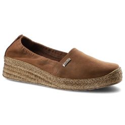 Brązowe Espadryle Lemar Damskie Skórzane Obuwie. Brązowe espadryle Lemar, bez wzorów, z nubiku, boho, bez obcasa, na platformie. Za 167.20 zł.