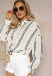 Beżowa Casualowa Koszula z Bawełny w Paski Sileata. Brązowe koszule Renee, l, bez wzorów, z bawełny, retro, bez kołnierzyka, bez ramiączek. W wyprzedaży za 75.99 zł.