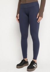 Niebieskie Legginsy z Wysokim Stanem i Szeroką Gumką w Pasie Lalar. Niebieskie legginsy Born2be, bez wzorów, z dzianiny. Za 69.99 zł.