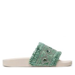 Klapki Brenda Zaro. Zielone klapki Brenda Zaro, bez wzorów, bez obcasa, bez zapięcia. Za 149.99 zł.