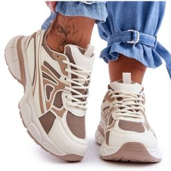 FG2 Damskie Buty Sportowe Sznurowane Beżowe Emare beżowy. Brązowe buty treningowe bez wzorów, ze skóry, bez zapięcia. Za 205.59 zł.