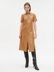 DKNY Sukienka codzienna DD3D4101 Brązowy Regular Fit. Brązowe sukienki DKNY, na co dzień, bez wzorów, z syntetyku, bez kołnierzyka, bez ramiączek, proste. Za 409.99 zł.