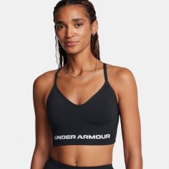 Biustonosz sportowy Under Armour UA Vanish Seamless Low Bra. Czarne biustonosze sportowe Under Armour, bez wzorów, na fitness i siłownię. Za 119.99 zł.