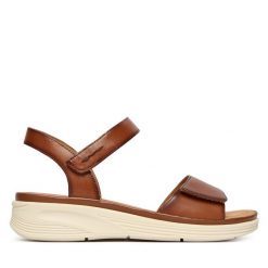 Sandały Josef Seibel. Brązowe sandały Josef Seibel, bez wzorów, bez obcasa, na koturnie, bez zapięcia. Za 399.99 zł.