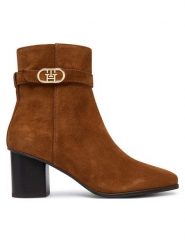 Tommy Hilfiger Botki Th Strap Suede Block Heel Boot FW0FW09521 Beżowy ciemny. Brązowe botki Tommy Hilfiger, bez wzorów, ze skóry, bez obcasa, na słupku, bez zapięcia. Za 699.99 zł.