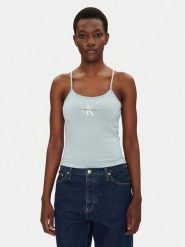 Calvin Klein Jeans Top Monologo J20J223105 Niebieski Slim Fit. Niebieskie topy Calvin Klein Jeans, s, bez wzorów, z bawełny, bez kołnierzyka, bez ramiączek. Za 89.99 zł.