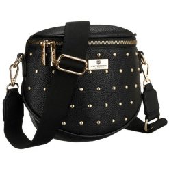 Czarna, praktyczna nerka damska ze skóry ekologicznej ozdobiona ćwiekami - Peterson. Czarne nerki i saszetki Peterson, bez wzorów, ze skóry ekologicznej, bez dodatków. Za 70.00 zł.