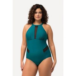 Damski Kostium kąpielowy dekolt typu halter miękkie miseczki. Zielone stroje jednoczęściowe Ulla Popken, bez wzorów, z elastanu, sportowe. Za 294.99 zł.