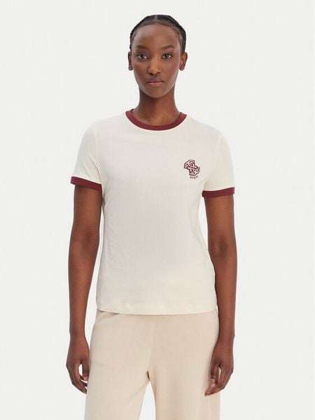 Guess T-Shirt V6GI05 K2966 Écru Regular Fit. Białe t-shirty Guess, l, z aplikacjami, z bawełny, bez kołnierzyka, bez ramiączek. Za 113.99 zł.