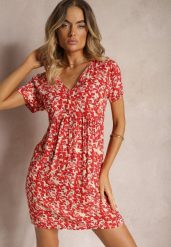 Czerwona Sukienka na Lato z Wiskozy w Geometryczny Print Yenivia. Czerwone sukienki Renee, na imprezę, l, bez wzorów, z wiskozy, eleganckie, bez kołnierzyka, bez ramiączek. W wyprzedaży za 41.99 zł.