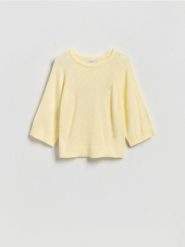 Gładki sweter - jasnożółty. Żółte swetry Reserved, l, bez wzorów, z dzianiny, bez ramiączek. Za 89.99 zł.