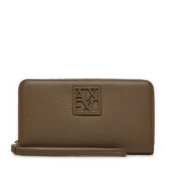 Portfel damski Armani Exchange. Brązowe portfele Armani Exchange, bez wzorów. Za 299.99 zł.