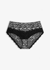 Figi maxi panty z drukowaną siateczką. Białe figi bonprix, bez wzorów, z koronki, z podwyższonym stanem. Za 39.99 zł.