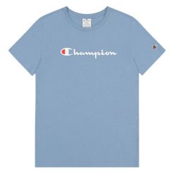 T-shirt Damski Markowy Rękaw. Niebieskie t-shirty Champion, bez wzorów, sportowe, bez kołnierzyka, bez ramiączek. Za 130.99 zł.