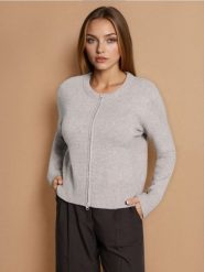 Sweter na zamek - brązowy. Brązowe swetry Sinsay, l, bez wzorów, bez ramiączek. Za 49.99 zł.