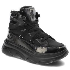 Czarne Śniegowce Big Star Modne Ocieplane Buty Damskie. Czarne botki BIG STAR, bez wzorów, ze skóry ekologicznej, bez zapięcia. Za 269.00 zł.