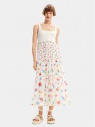 Desigual Sukienka letnia Vancouver 24SWVK58 Biały Regular Fit. Białe sukienki Desigual, s, bez wzorów, z syntetyku, bez kołnierzyka, bez ramiączek. Za 279.99 zł.