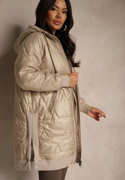 Beżowa Przejściowa Kurtka z Kapturem Zdobiona Pikowaniem Fesulia. Brązowe kurtki Renee, l, z aplikacjami, z jeansu, klasyczne, z kapturem. Za 159.99 zł.