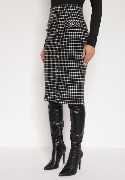 Czarno-Biała Ołówkowa Tweedowa Spódnica w Kraciasty Wzór z Guzikami Anitusa. Czarne spódnice Born2be, na co dzień, m, bez wzorów, z jeansu, eleganckie, midi, ołówkowe. Za 69.99 zł.