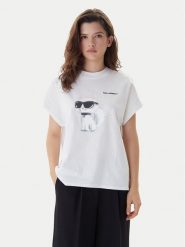 KARL LAGERFELD T-Shirt A2W17115 Biały Loose Fit. Białe t-shirty KARL LAGERFELD, s, bez wzorów, z bawełny, bez kołnierzyka, bez ramiączek. Za 429.99 zł.