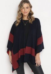 Granatowy Niezapinany Kardigan Ponczo Oversize Shelsie. Niebieskie swetry Born2be, xl, bez wzorów, bez ramiączek. W wyprzedaży za 93.49 zł.