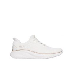 Buty sportowe damskie Skechers Bobs Squad Chaos SLIP-INS. Białe buty sportowe lifestyle Skechers, bez wzorów, sportowe, bez zapięcia. Za 302.99 zł.