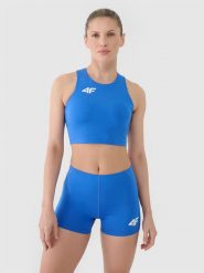4F Biustonosz treningowy ze średnim wsparciem damski - niebieski XXL. Niebieskie biustonosze sportowe 4f, bez wzorów, z dzianiny, do biegania. Za 129.99 zł.