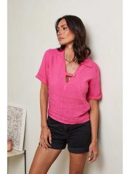 Le Monde du Lin Lniana bluzka w kolorze różowym rozmiar: 40/42. Różowe bluzki Le Monde du Lin, bez wzorów, ze lnu, klasyczne, bez kołnierzyka, bez ramiączek. Za 132.05 zł.