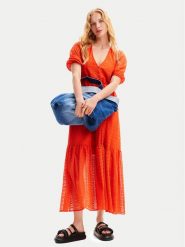 Desigual Sukienka letnia Ottawa 24SWVW05 Pomarańczowy Regular Fit. Brązowe sukienki Desigual, s, bez wzorów, z bawełny, bez kołnierzyka, bez ramiączek. Za 389.99 zł.