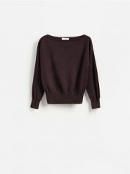 Sweter z wiskozą - mahoniowy. Brązowe swetry Reserved, l, bez wzorów, z dzianiny, bez ramiączek. Za 129.99 zł.