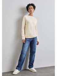Street One Sweter w kolorze kremowym rozmiar: 42. Brązowe swetry Street One, bez wzorów, ze splotem, street, bez ramiączek. Za 96.83 zł.