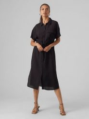 Vero Moda Sukienka "Miris" w kolorze czarnym rozmiar: XS. Czarne sukienki Vero Moda, na imprezę, s, bez wzorów, z wiskozy, klasyczne, bez kołnierzyka, bez ramiączek, midi. Za 52.92 zł.