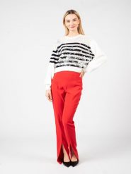 Pinko Sweter "Carreno" | 1G1744 Y83L | Kobieta | Biały, Granatowy. Białe swetry Pinko, l, w ażurowe wzory, z bawełny, eleganckie, bez ramiączek. W wyprzedaży za 419.00 zł.