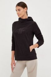 4F bluza sportowa damska kolor czarny z kapturem z nadrukiem. Czarne bluzy z kapturem 4f, l, bez wzorów, z materiału, z kapturem. Za 129.99 zł.